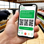 **Image Prompt 1: "Farm to Fork Transparency with Tech"**
    A vibrant, modern depiction of the "farm to fork" journey for livestock products. On one side, healthy, free-range farm animals (cows, chickens) graze in a clean, well-maintained farm, with subtle IoT sensors integrated into their environment. In the background, data streams and a blockchain network are visualized, symbolizing traceability. On the other side, a diverse consumer's hand holds a smartphone, scanning a QR code on a packaged product (e.g., milk carton or meat pack). The phone screen displays comprehensive product information, including origin, animal welfare details, and certification logos, showcasing AI-powered transparency and consumer trust.