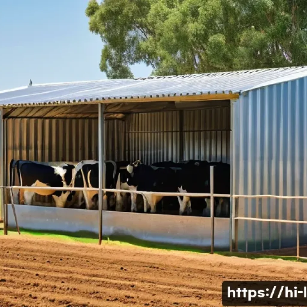축산업 사육 환경 개선법 - **Prompt:** A serene and well-maintained animal shed for dairy cows. The shed features a clean, dry ...
