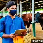 Home 22 축산업 커리어 로드맵 - A vibrant rural dairy farm scene in India showing a young male farmer wearing traditional kurta and ...