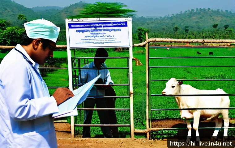 축산업 수출입 관련 업무 - A professional livestock farm scene in India showcasing modern quality control measures: veterinaria...