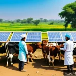 Home 18 축산업 종사자 연봉 분석 - A detailed scene depicting a rural Indian livestock farm with Hindi signboards, showing diverse work...